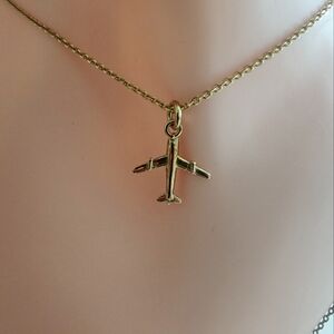 Sterling Silver .925 Gold Plated Airplane Necklace 16-inch Made In Italy